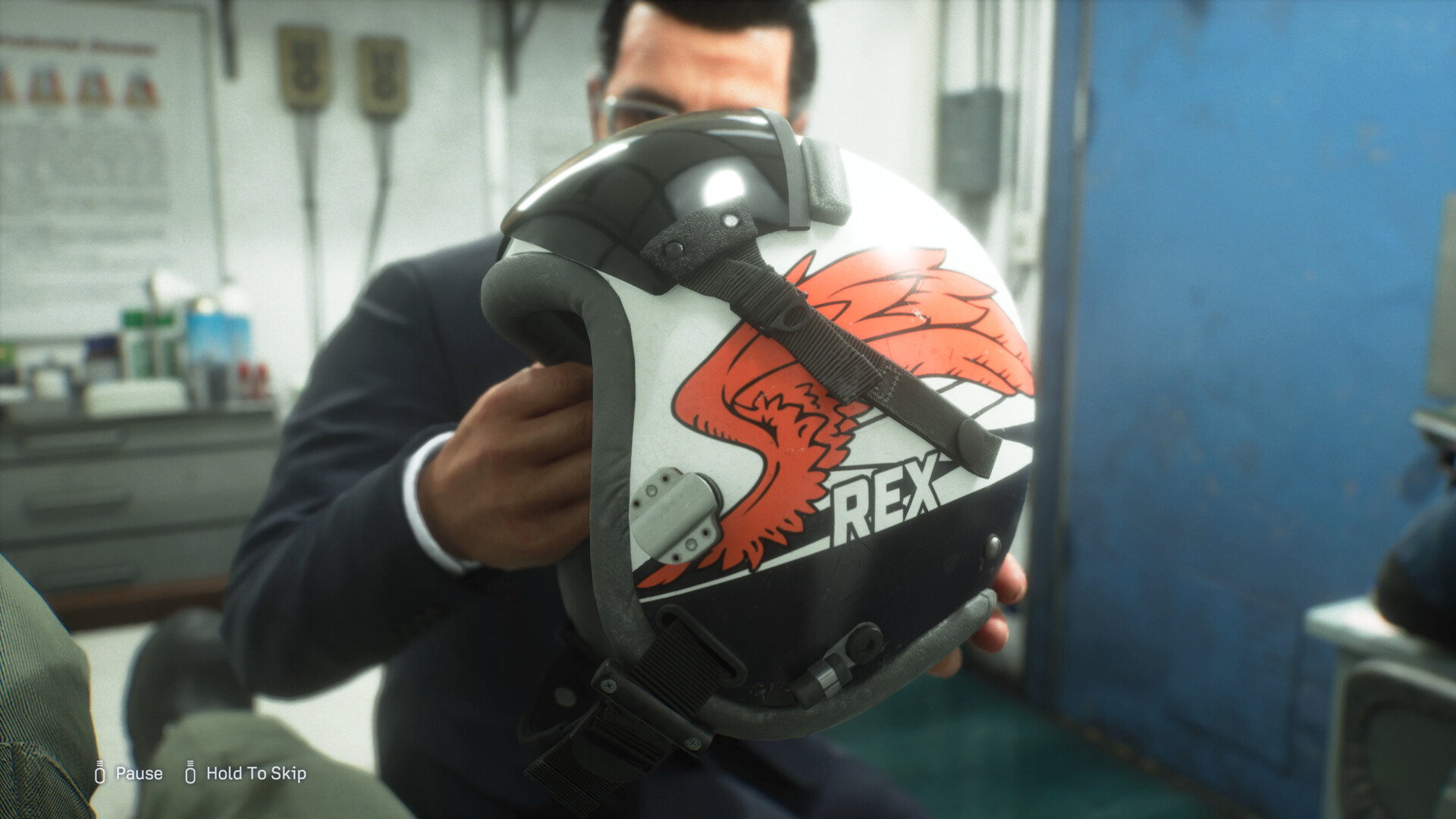 The REX helmet carries the winged emblem of the legend you inherit